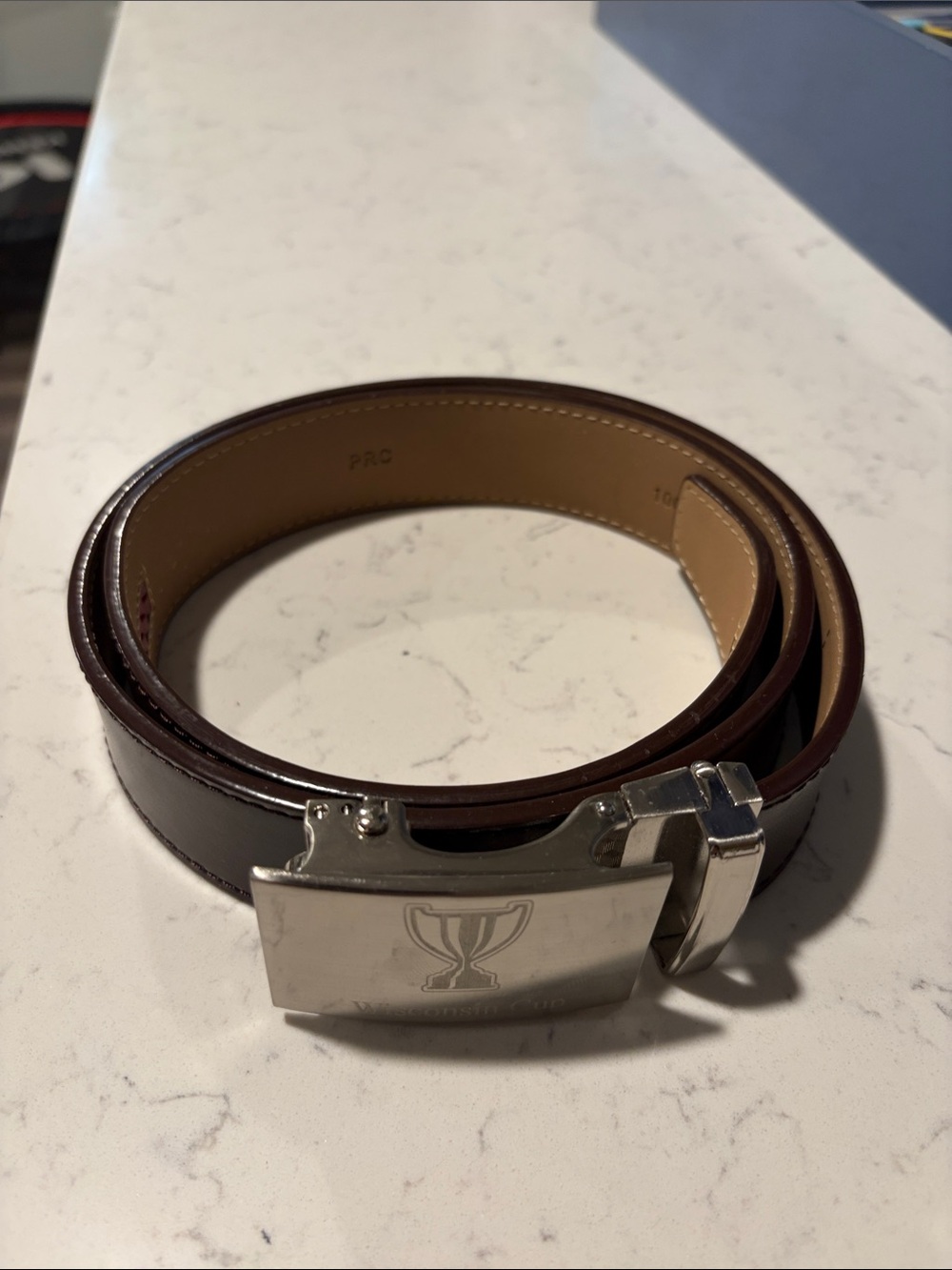 Men's Brown Leather Belt with Silver Trophy Buckle